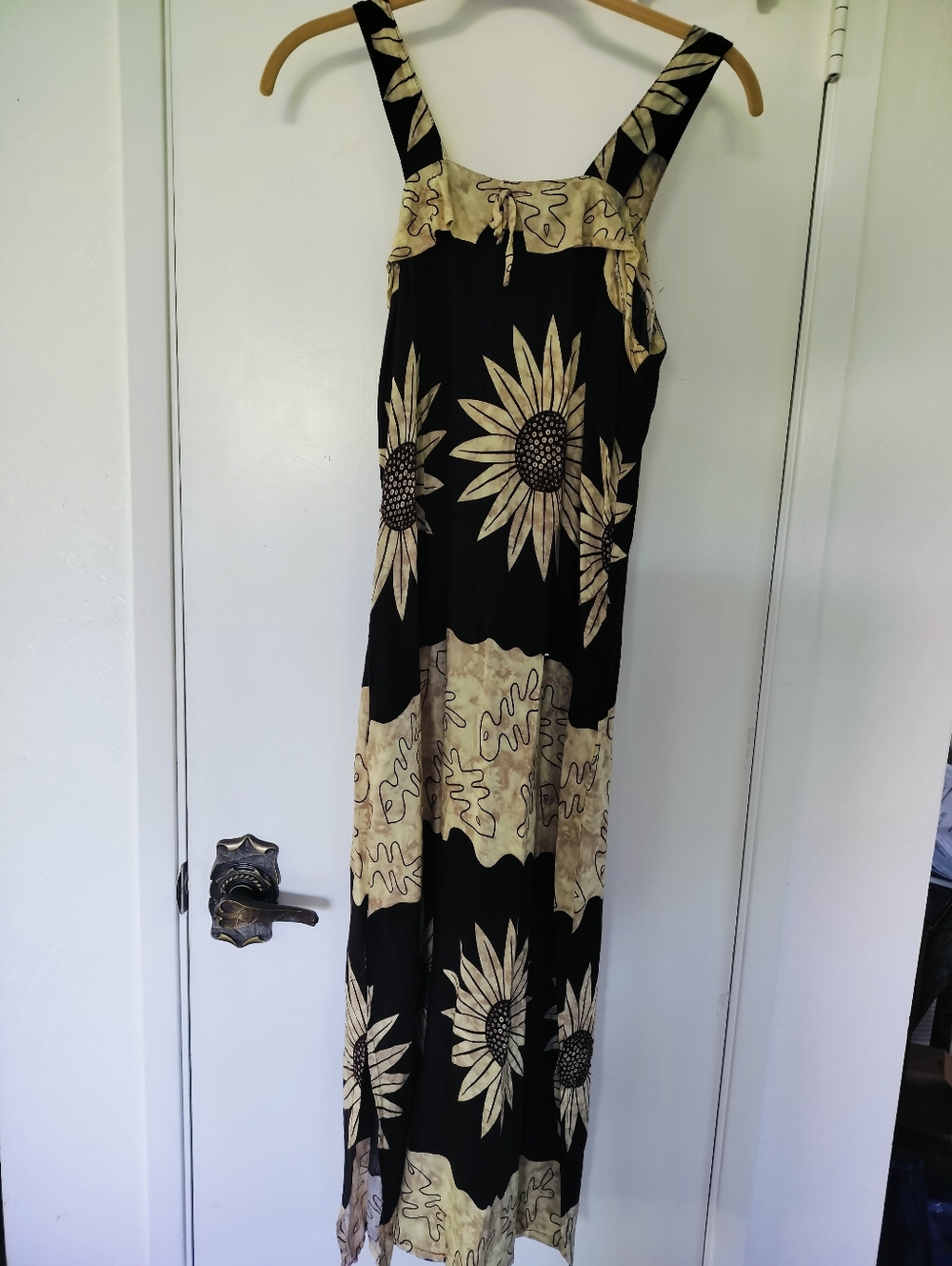 Women's Brown Cream Sunflower Print Sundress Size Small Tie Back
